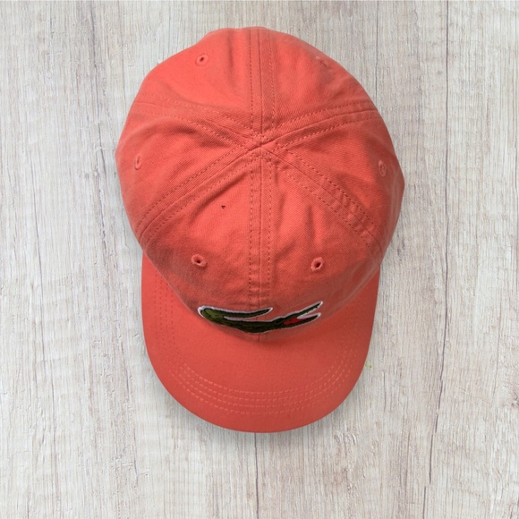 LACOSTE Big Croc Adjustable Baseball Cap Hat Coral Orange Unixex - Picture 4 of 10
